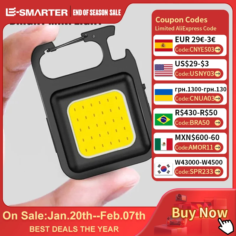 Super Bright MINI COB Keychain Flashlight Charging Lamp Camping Lights with Magnet 4 Lighting Modes for Camping Home