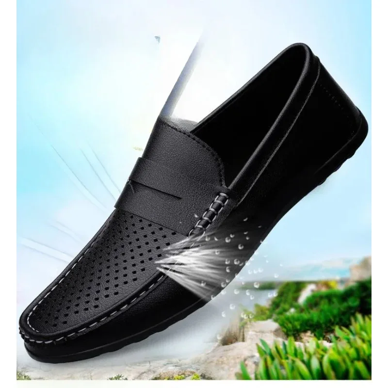 

Men's daily casual leather shoes driving shoes new breathable hollow Doudou men's shoes outdoor lazy one pedal