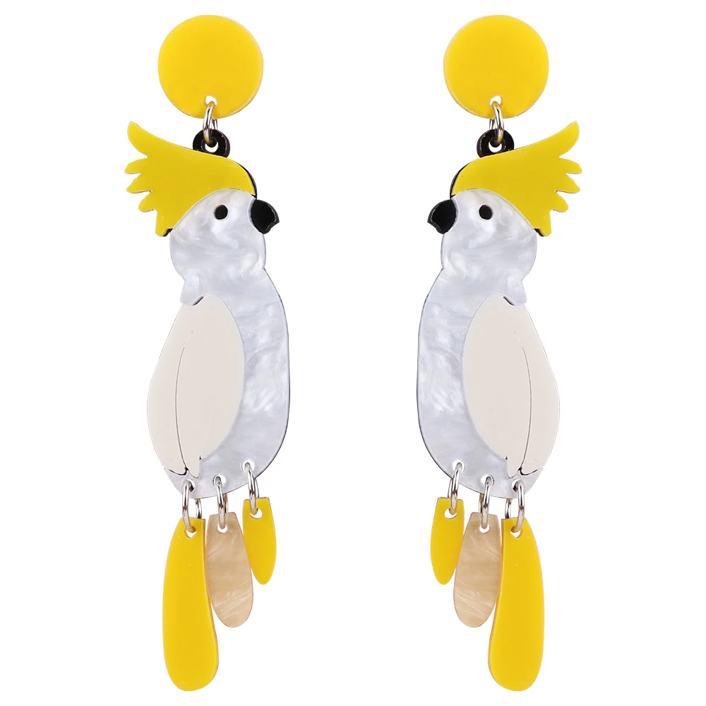 New Cartoon Cute Birds Parrots Acrylic Drop Earrings For Women Lovely Geometric Animals Flamingo Long Dangle Earrings Jewelry