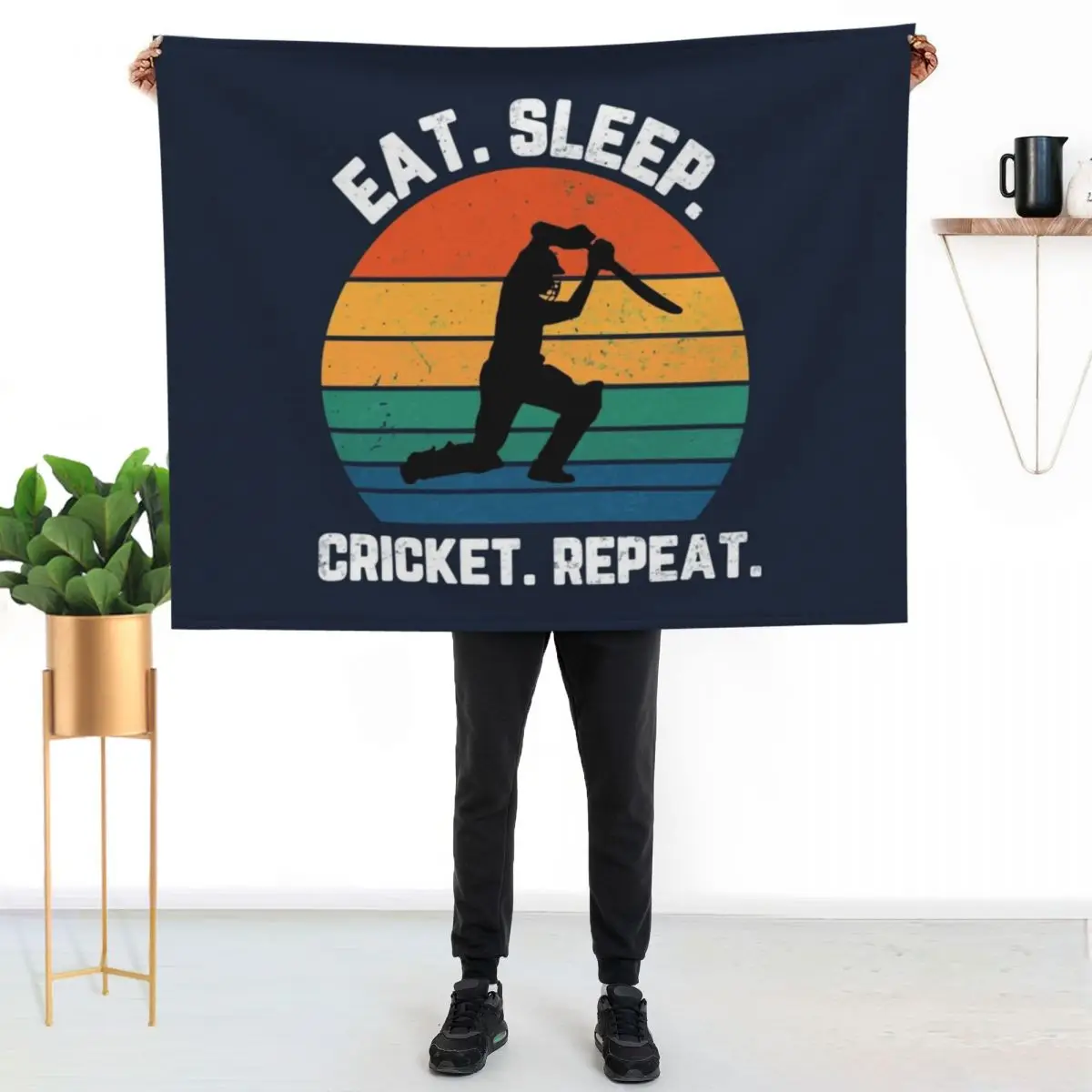 

Eat Sleep Cricket Repeat Sunset White Text Throw Blanket Fuzzy Plush Throw Blanket for Sofa Chair