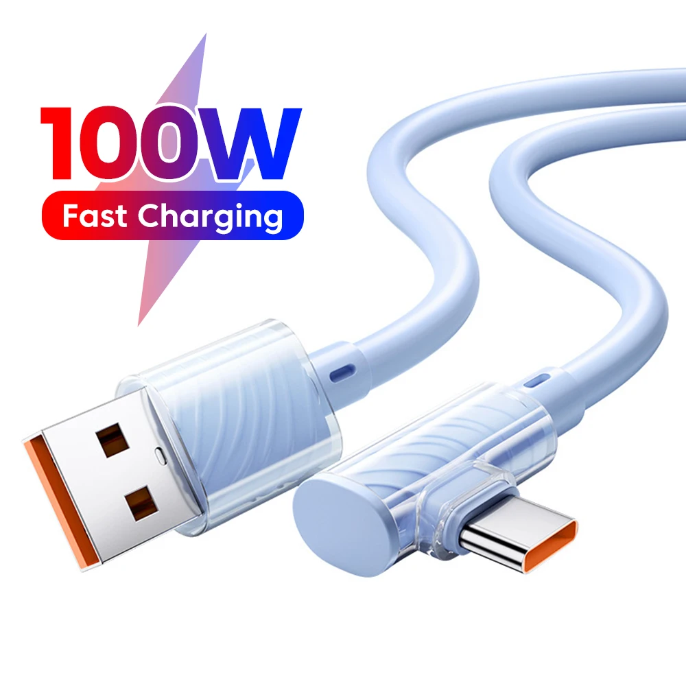 

Кабель для быстрой зарядки 100 Вт, USB-C на USB-C, силиконовый, угловой, для телефонов Huawei, Xiaomi, Samsung
