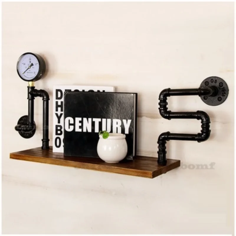 

Iron Water Pipe Rack Solid Wood Word Shelf Retro Decoration Industrial Bookshelf Hanging Wall Home Office Bookshelf Organizer