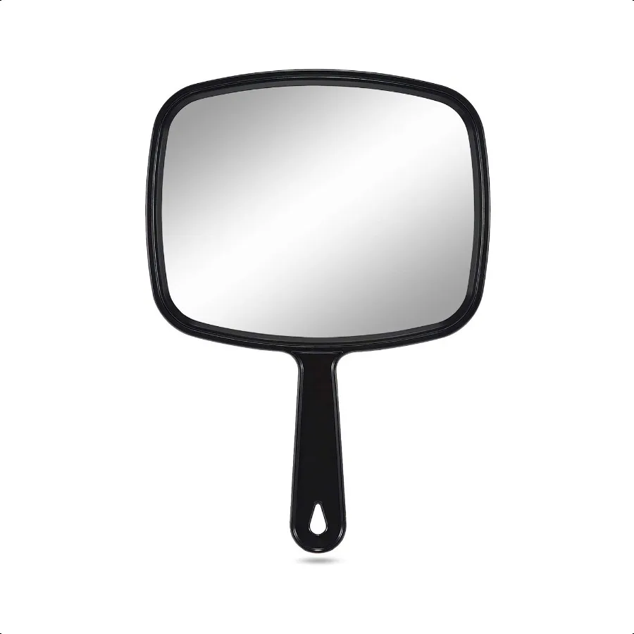 

Large Hand Mirror Salon Barber Hairdressing Handheld Mirror with Handle Square Black 10.3"x7.4"