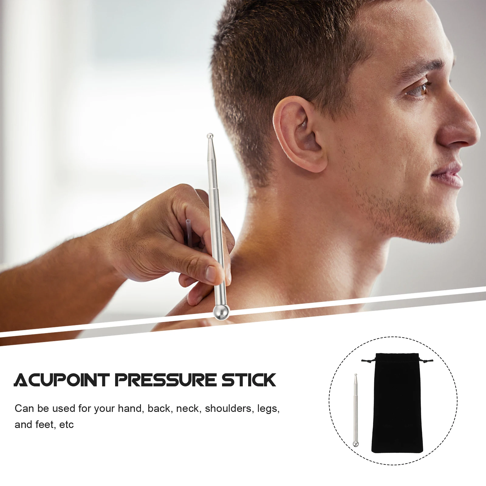 

1 Set Stainless Steel Acupoint Massaging Stick With Dual Heads For Face Neck Back Shoulder Legs Massage Durable Body Handheld