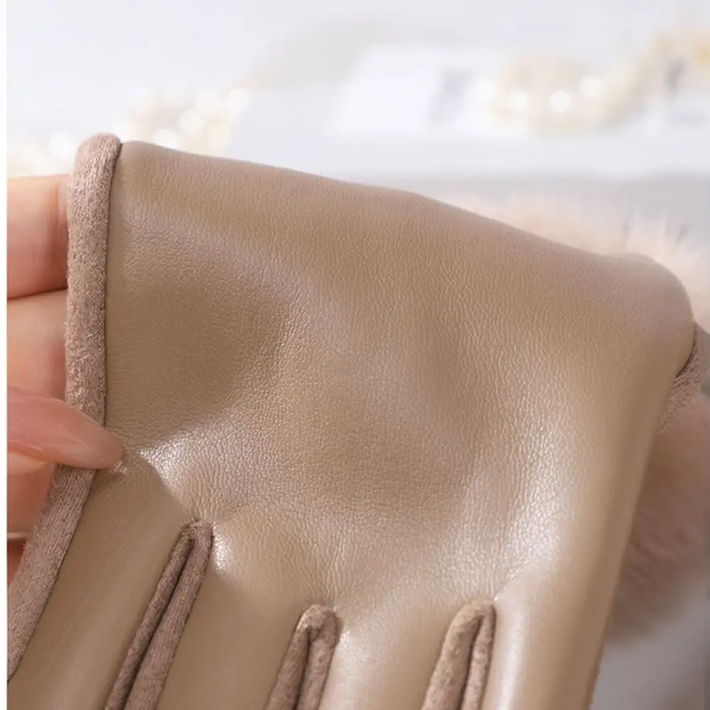 Elegant Women Suede Gloves Winter Warm Touch Screen Fur Trim Fleece Lined Windproof Outdoor Fashion Daily Wear For Nianxuehan