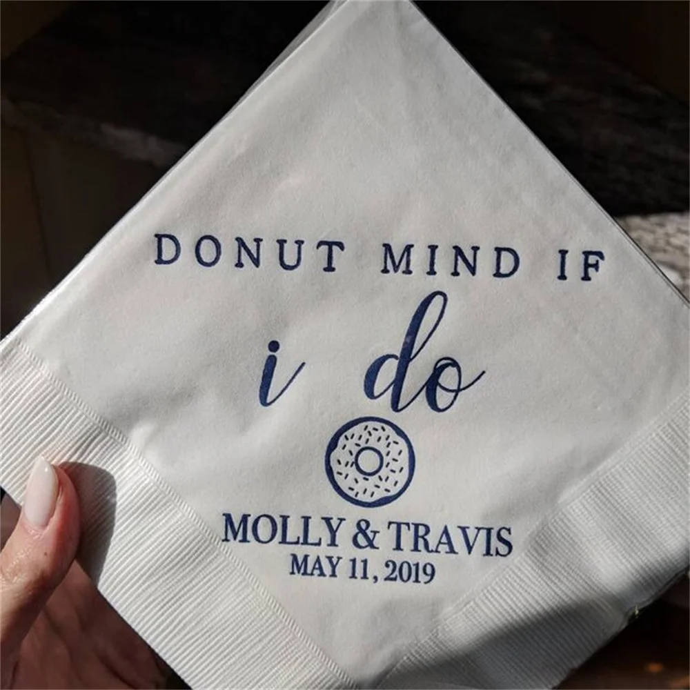 50 Custom Napkins, Personalized Napkins, Donut Mind if I Do Wedding Napkins, Event Favors, Party Napkins, Rehearsal Dinner, Br