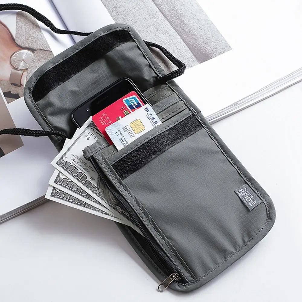 Bolsa de nailon RFID para identificación de pasaporte Unisex, bolsa multifuncional impermeable para documentos, soporte para tarjetas de crédito, viaje