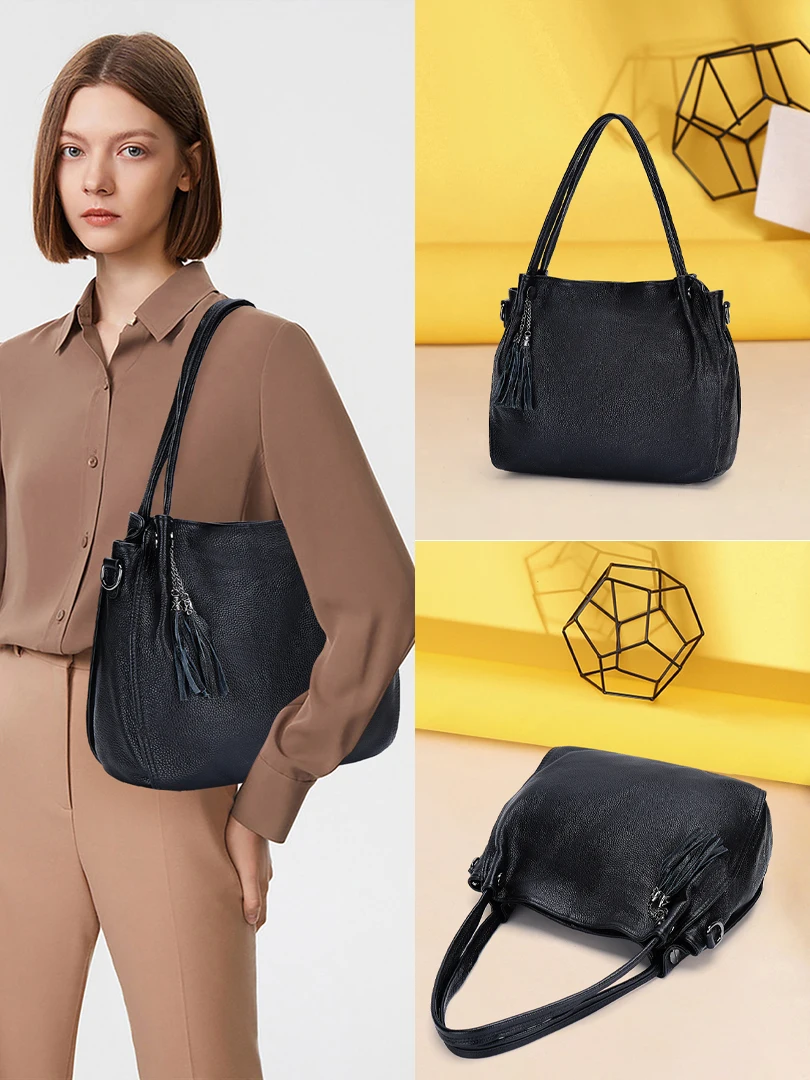 

Ele Tassel Decorated Large Capaci Leather Handbag Soft Leather oulder Bag Luxury Tote Crossbody Bag for Women