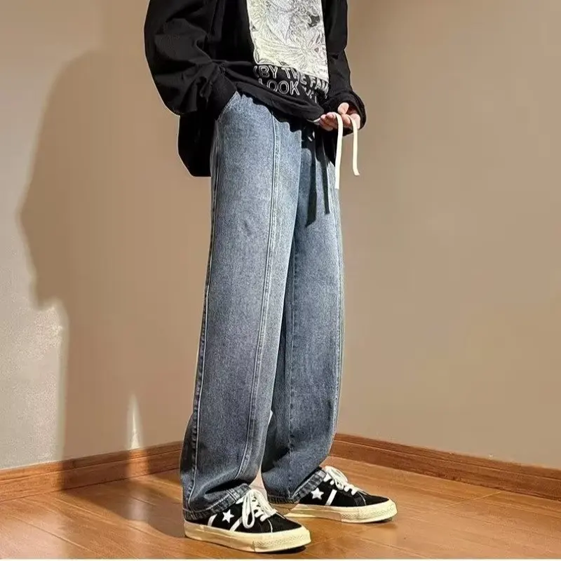 Autumn Style Jeans, Men's Loose Fitting Straight Leg American Wide Leg Pants