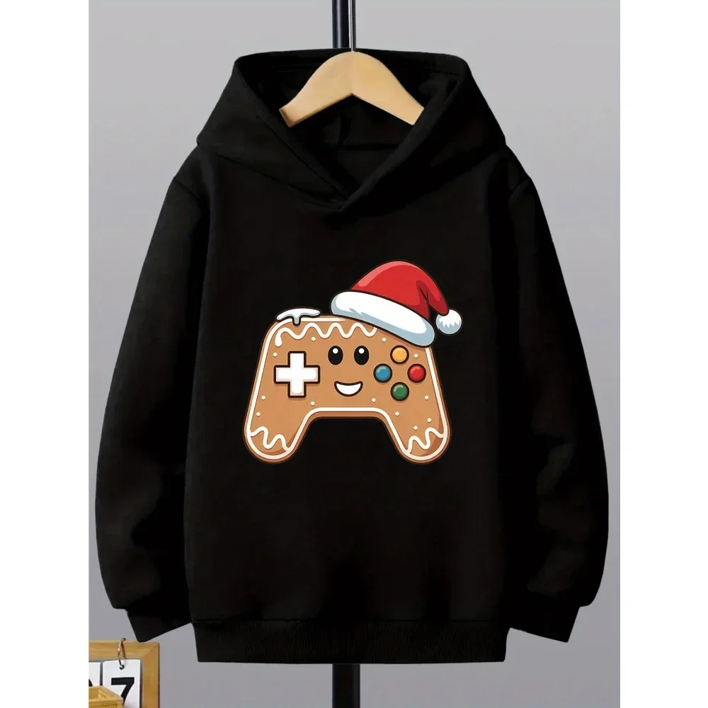 Boys Girls Casual Hoodie Cute Gingerbread Gamepad Christmas Graphic Print Soft Comfortable Fashion Hooded Pullover