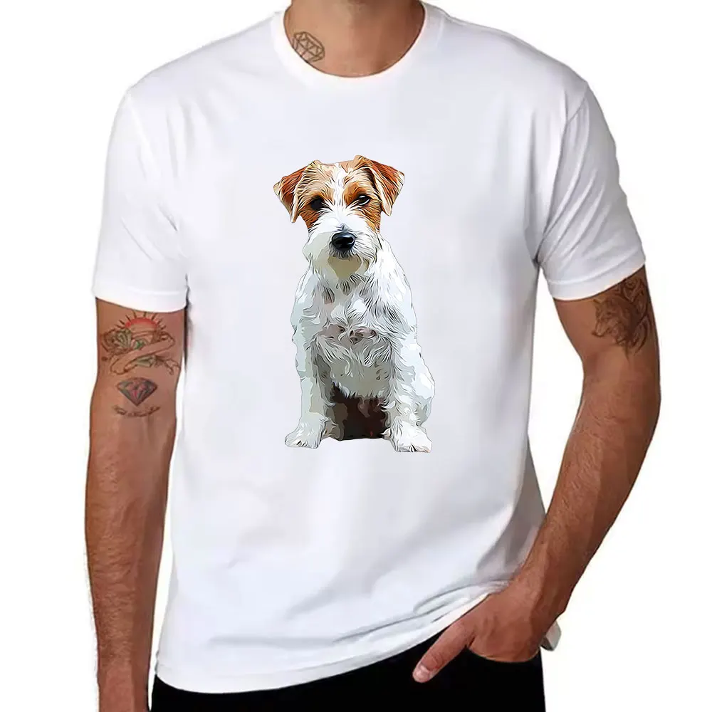 Men's Cotton Short Sleeve T-Shirt with Cute Jack Russell Terrier Graphic Print, Casual Summer Tee for Dog Lovers