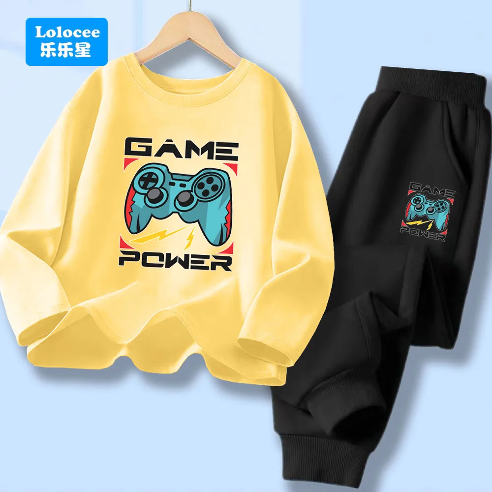 Kids Sport Outfit Teens Spring Autumn Long Sleeve T-shirt Top & Pants 2pcs Sets Boys' Gamepad Printed Tracksuit YXJ01