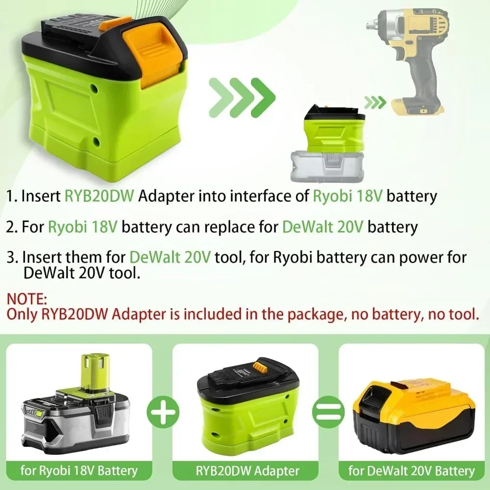 Imagem -02 - Conversor Adaptador de Bateria Ferramenta de Broca de Energia Elétrica Ryobi 18v Li-ion Bateria Converter para Dewalt 20v