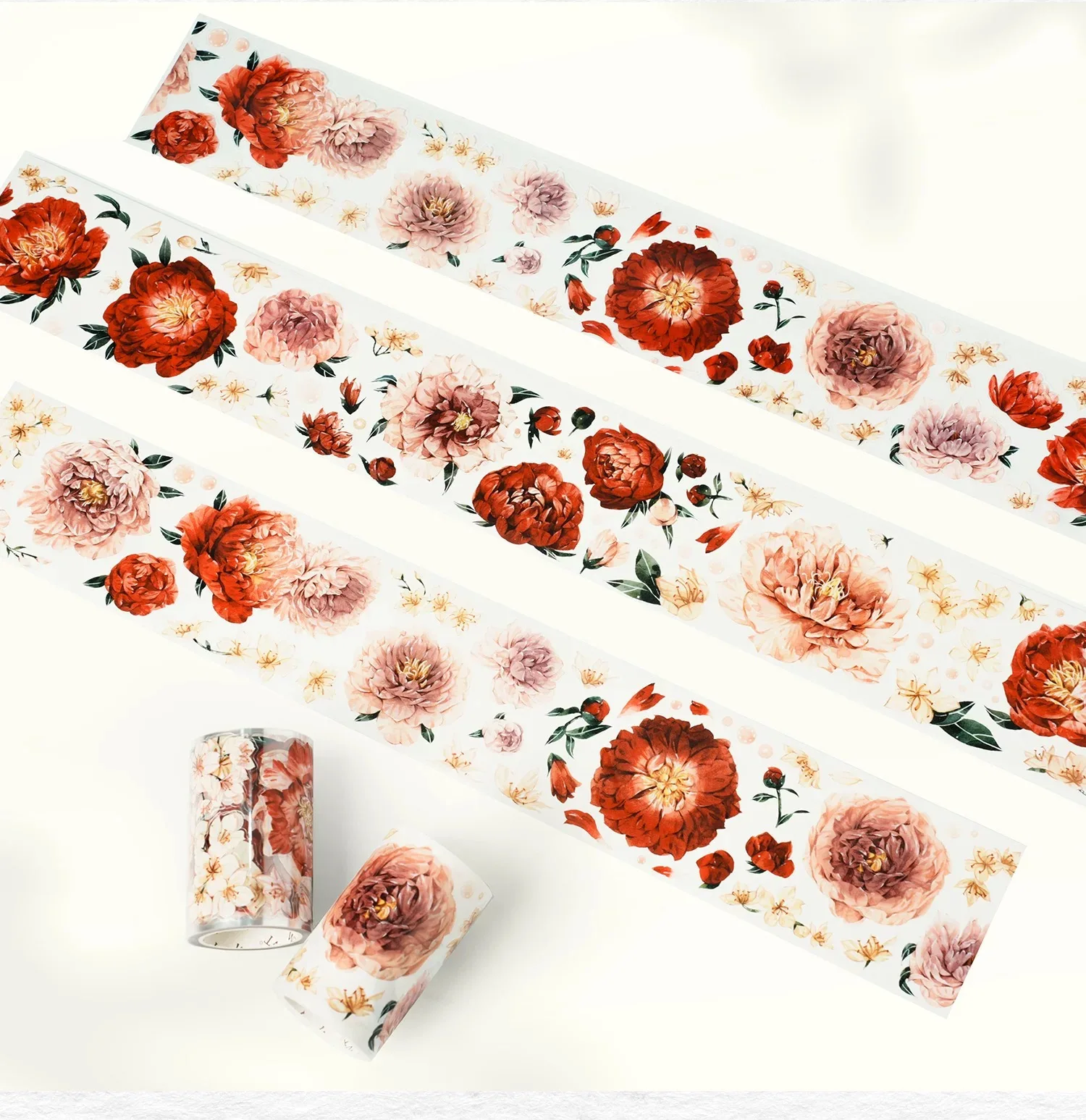 WT Studio Vintage Red Peony Floral Washi PET Tape DIY Card Making Scrapbooking Decorative Plan Sticker