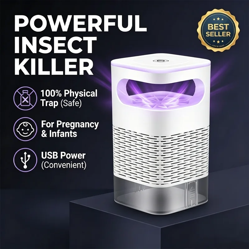 USB Mosquito Killer Lamp LED Suction Type Insect Trap Indoor Fly Repellent Device for Home Bedroom Kitchen Mute Bug Zapper