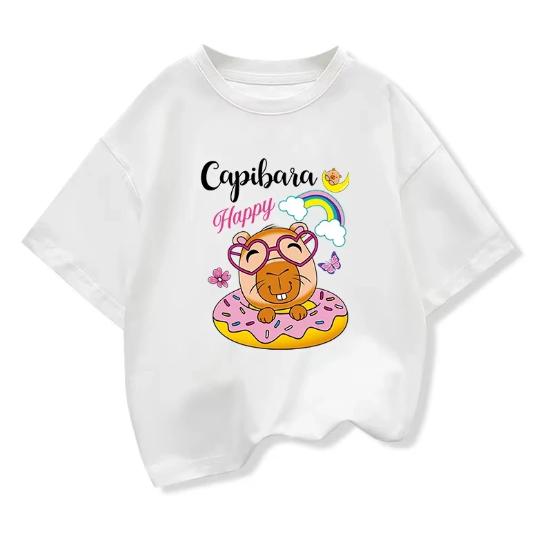 Children's T-shirt Capibala Co Branded Cartoon Print Pure Cotton Breathable Round Neck Parent-child Fashion T-shirt 2026 Summer