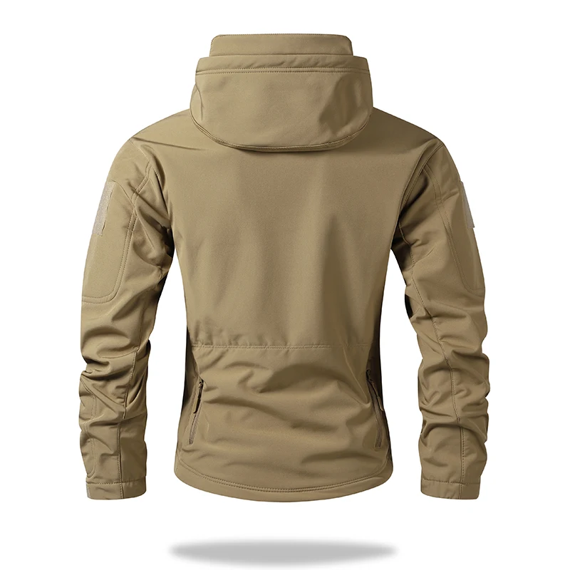 سترة تكتيكية بغطاء للرأس للرجال في الهواء الطلق دافئة مقاومة للرياح ومقاومة للماء للتنزه سيرًا على الأقدام والتخييم سترة علوية مقاومة للاهتراء ومتينة