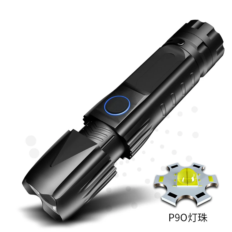 P90 Zoom Work Light Charging Input and Output with Pen Clip Safety Hammer Power Torch