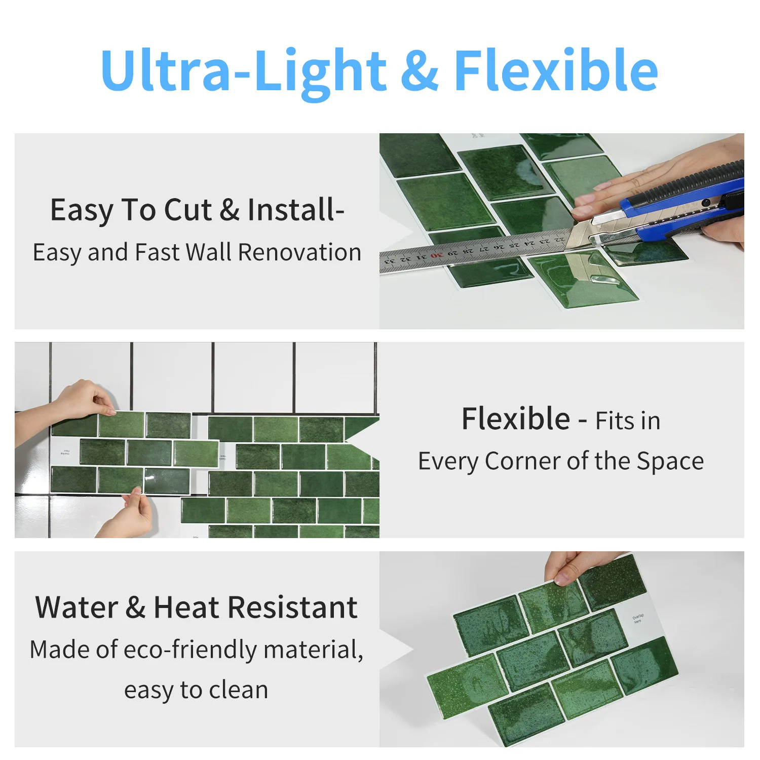 Fotografia 6: Adesivos de imitação de azulejo autoadesivo com cola 3D para banheiro e cozinha, adesivos à prova de óleo, decoração de parede, à prova d'água e Mois