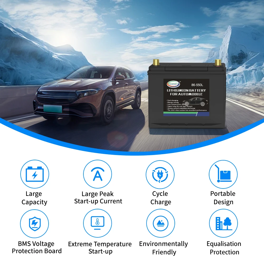 86-550L/R Automotive Battery 12V 40Ah 1100CCA LiFePO4 Lithium Iron Phosphate Car Battery Auto Battery Replacement for SUV Truck