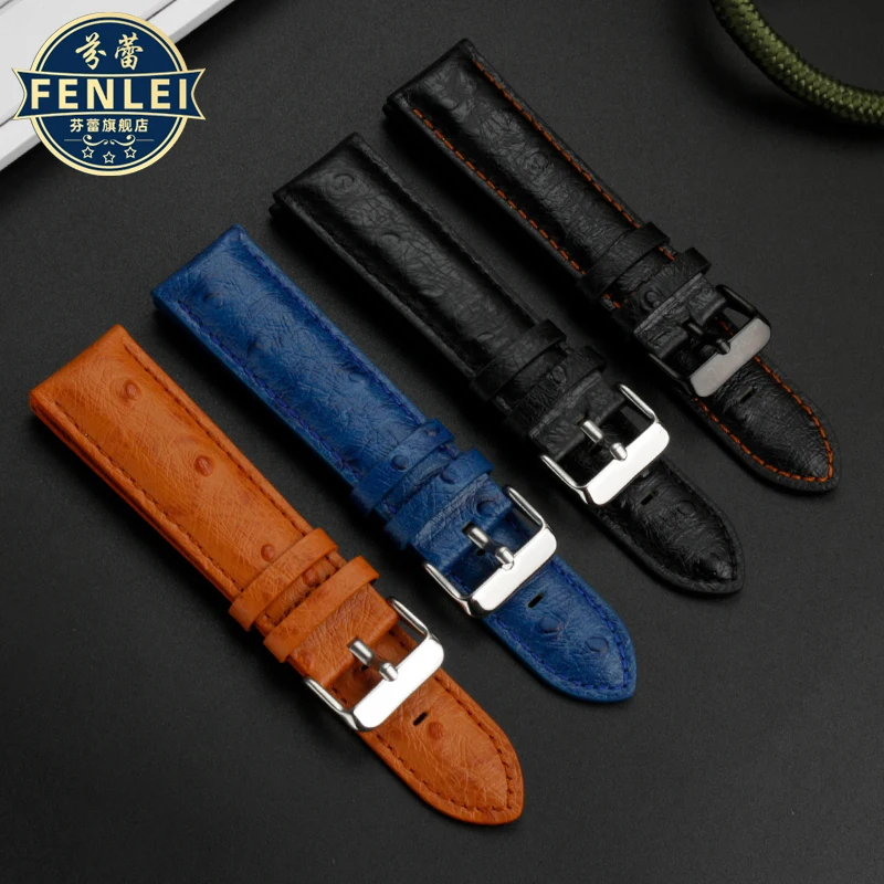 For Hamilton Ostrich Pattern Cowhide Watch Strap H32705581 Jazz Khaki Aviation Field Series Men\'s Genuine Leather Bracelet 20mm