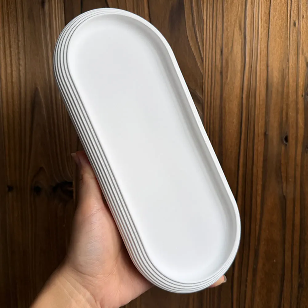 Wabi-Sabi Oval Ribbed Tray Silicone Mold for DIY Cement Epoxy Resin Plaster Jesmonite, Vanity Catchall Home Decor