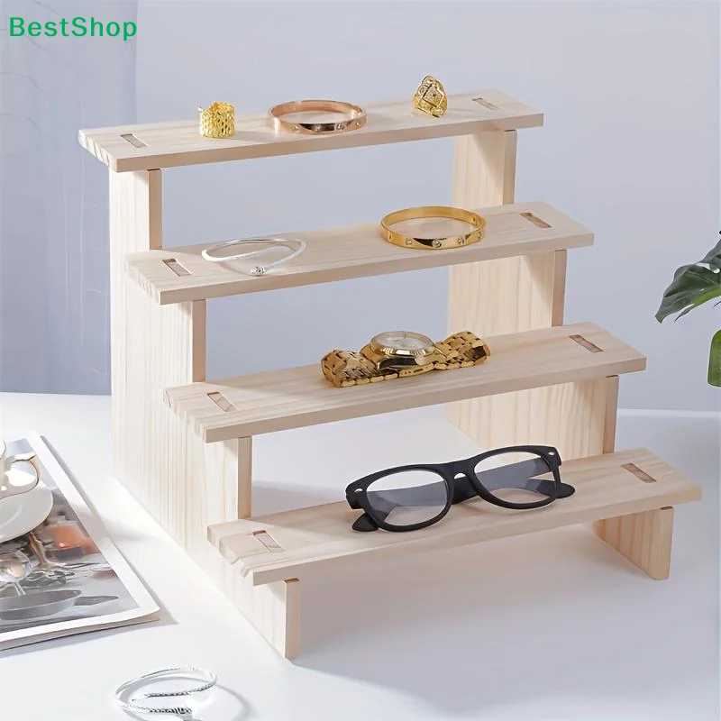♬♩3/4-Tier Wooden Display Stand,Step Shelf Organizer for Jewelry,Rings,Bracelets,Watches,Glasses