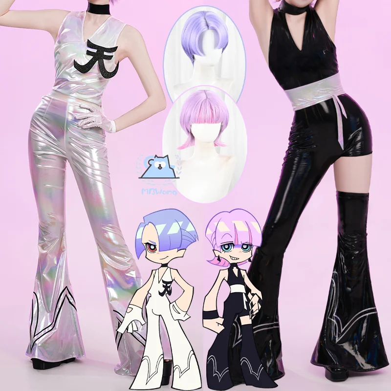 

Panty Stocking Polyester Cosplay Costume Polyurethane Cosplay Costume Anime Black White Jumpsuits For Hallowmas Party Props