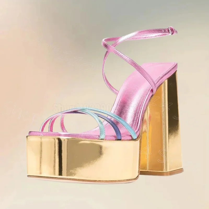 

Colorful Strappy Open Toe Platform Sandals Ankle Buckle Strap Women Shoes Chunky High Heel Party Dating 2024 Zapatos Para Mujere