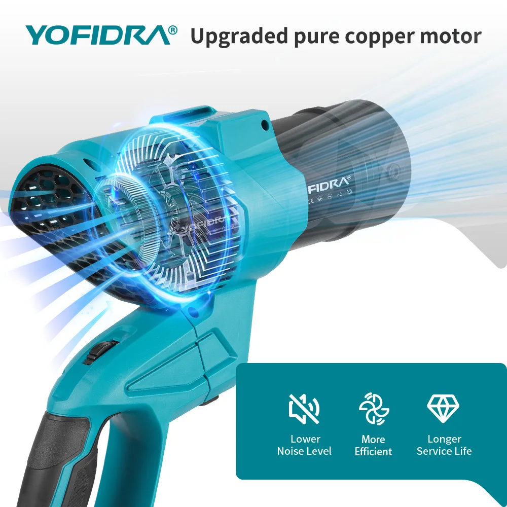 YOFIDRA 30000RPM Electric Turbo Blower Fan 4 Gear 2 IN 1 Cordless Leaf Dust Snow Blowing Power Tool For Makita 18V Battery Pins