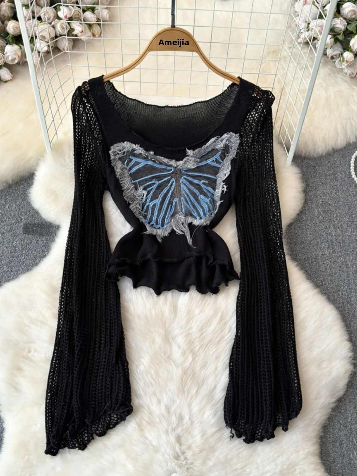 Vroege herfst Ele Patch Hot Girl ort Sve Bell Sve Dames Base irt Design Sense uitgehold T-shirt