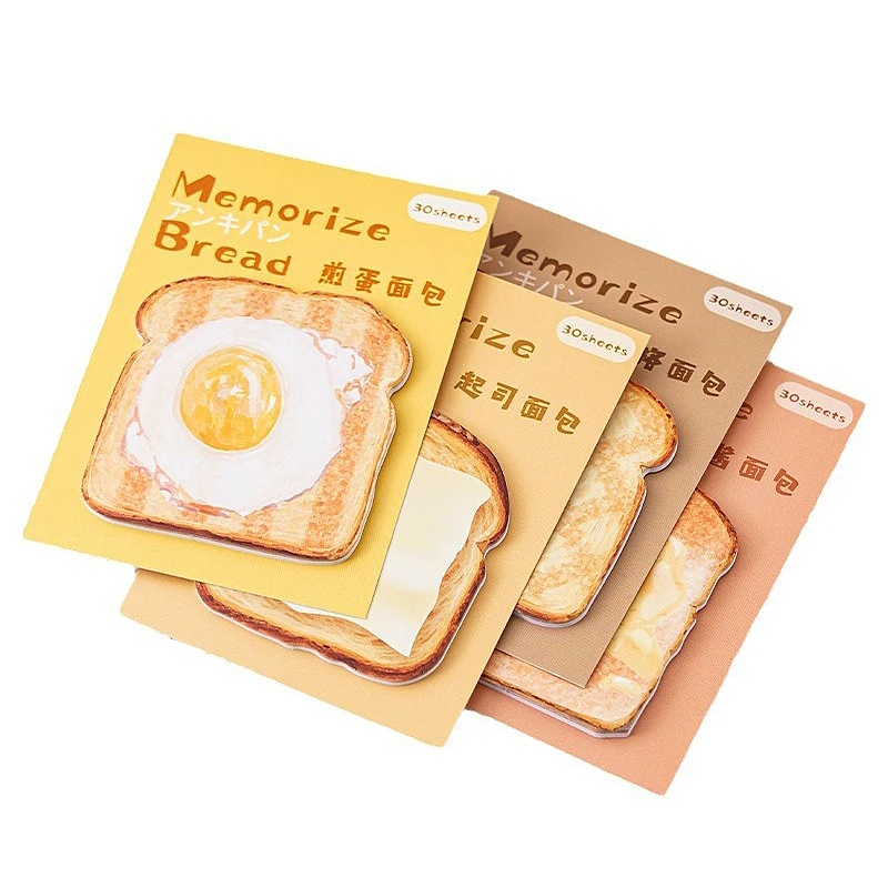 Kawaii Aesthetic Toast Bread Sticky Notes 4 Styles 7‑7.5cm Self‑adhesive Reusable Memo Pads for Students Journaling Office Use