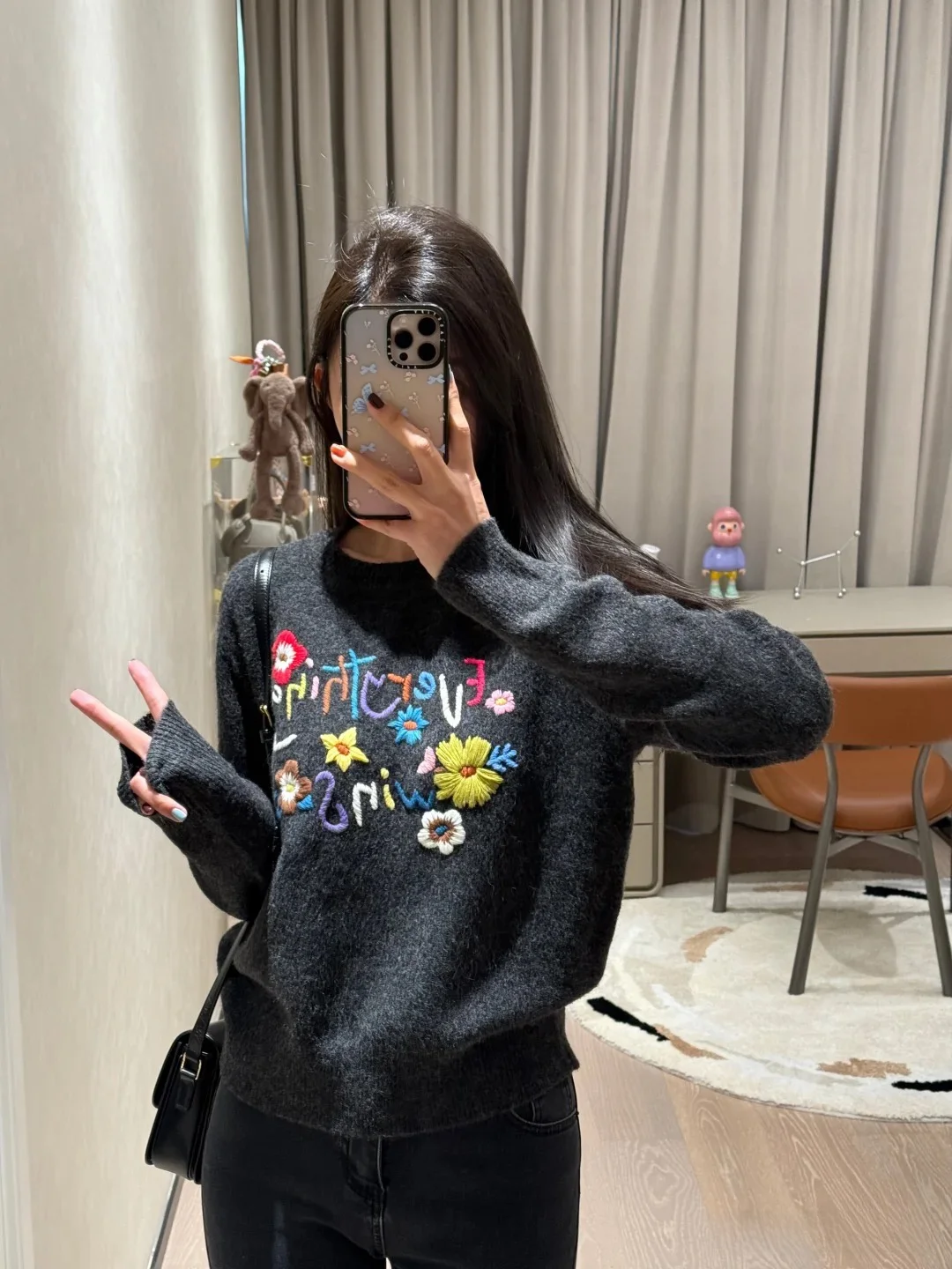 

Корейский вязаный свитер с вышивкой для тяжелой работы, женская внутренняя одежда, топ, осень-зима, ленивый, элитный, Feeling Long Sve