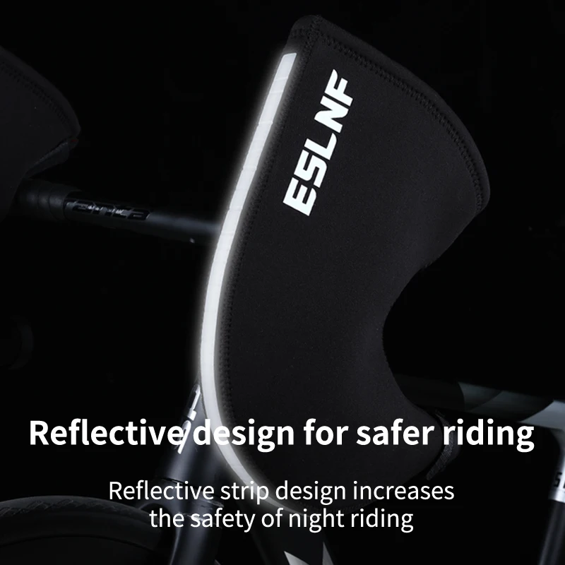 ESLNF Winter Cycling Bar Mittens Windproof Waterproof SBR Fleece Lined Handlebar Cover with Reflective Strips for MTB Road Bike 3