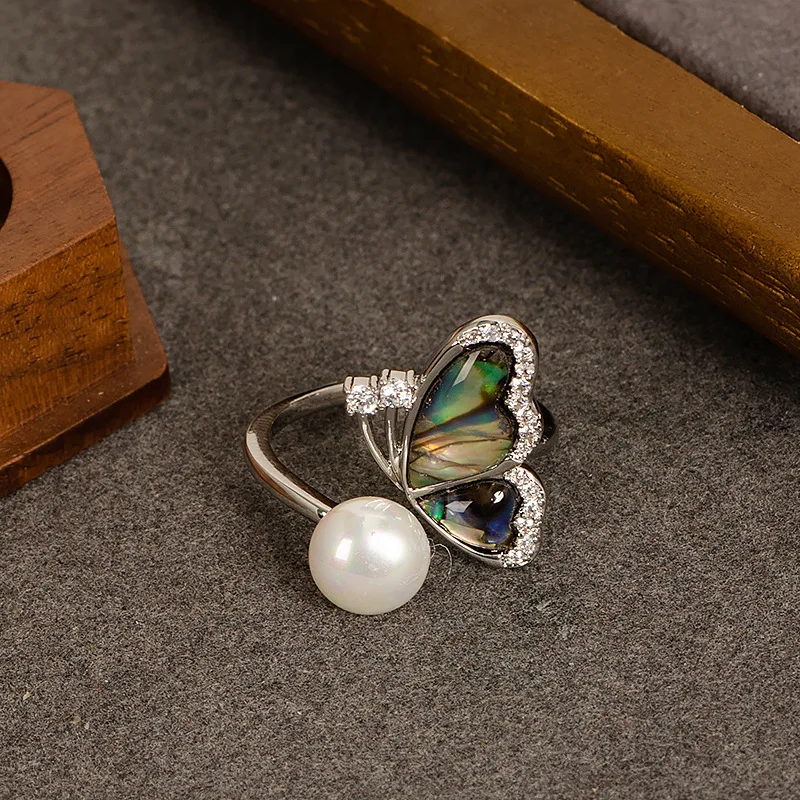 موري الحلو الماس مرصع الزركون على البخار الخبز اللؤلؤ الملونة أذن البحر الطبيعية قذيفة حلقة المرأة افتتاح زعنفة مؤشر قابل للتعديل