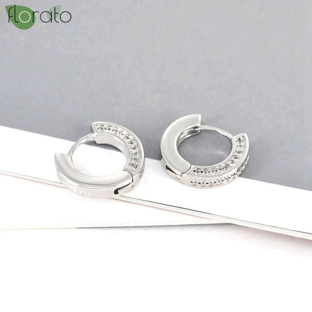 925 Sterling Silver Needle White Small Hoop Earrings for Women Round Circle Huggie Earring Fashion Cartilage Piercing Jewelry