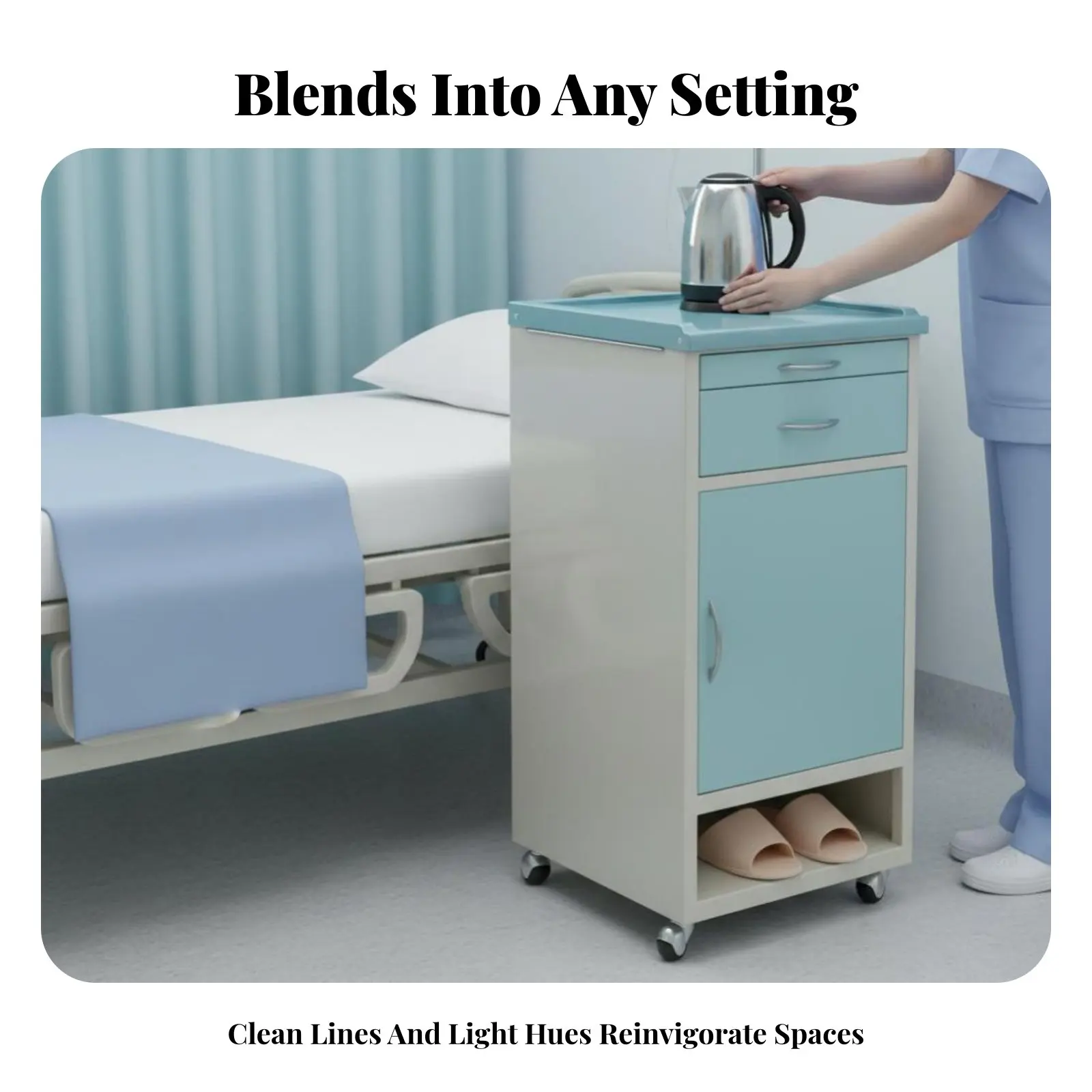 

Medical Nightstand with Utility Racks Integrated Shoe Rack Patient Cabinet Resistant Side Towel Bar for Nursing Home