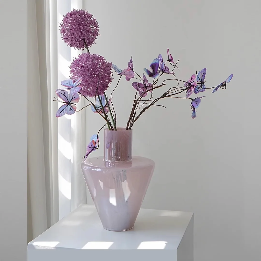 Vase Light Luxury High-grade Canna Middle Living Room Table Top Flower Arrangement Glass Vase Ornaments High Appearance Level