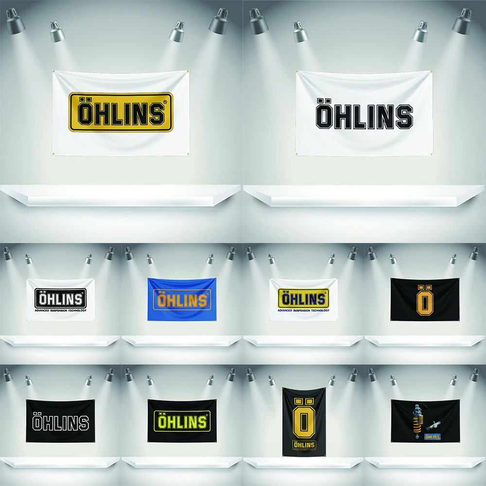 O-Ohlins Flag Auto Parts Tools Banner   HD Printing Tapestry Exhibition, Car Fans, Garage Decor