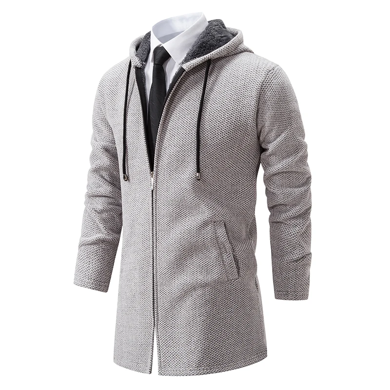 

Высококачественный мужской модный, крутой, универсальный, модный деловой повседневный флисовый и утолщенный кардиган, вязаный пот средней длины.