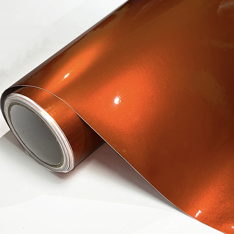 Ultra-Glänzende Orange Metallic-Vinylfolie Selbstklebende Auto- und Motorrad-DIY-Aufkleber mit Luftkanälen
