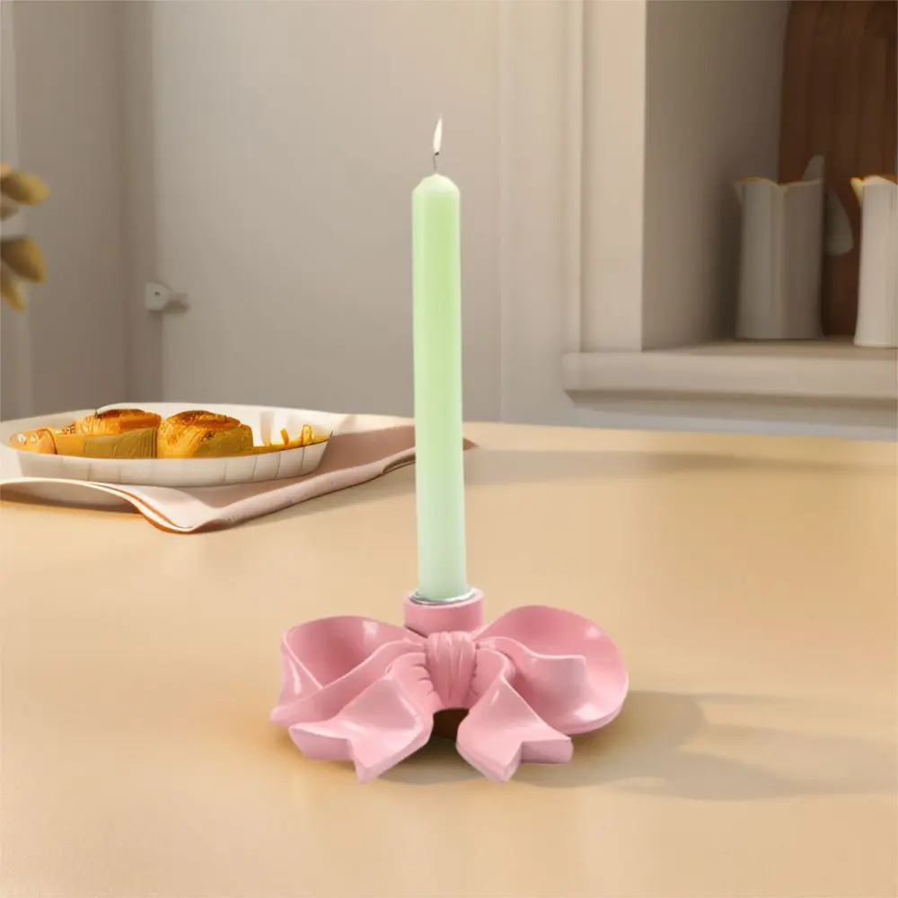 

INS Ceramic Bow Candle Holder Unique Romantic Long Candle Candlestick Vintage Pink Bowknot Shape Candlestick Home Room Decor
