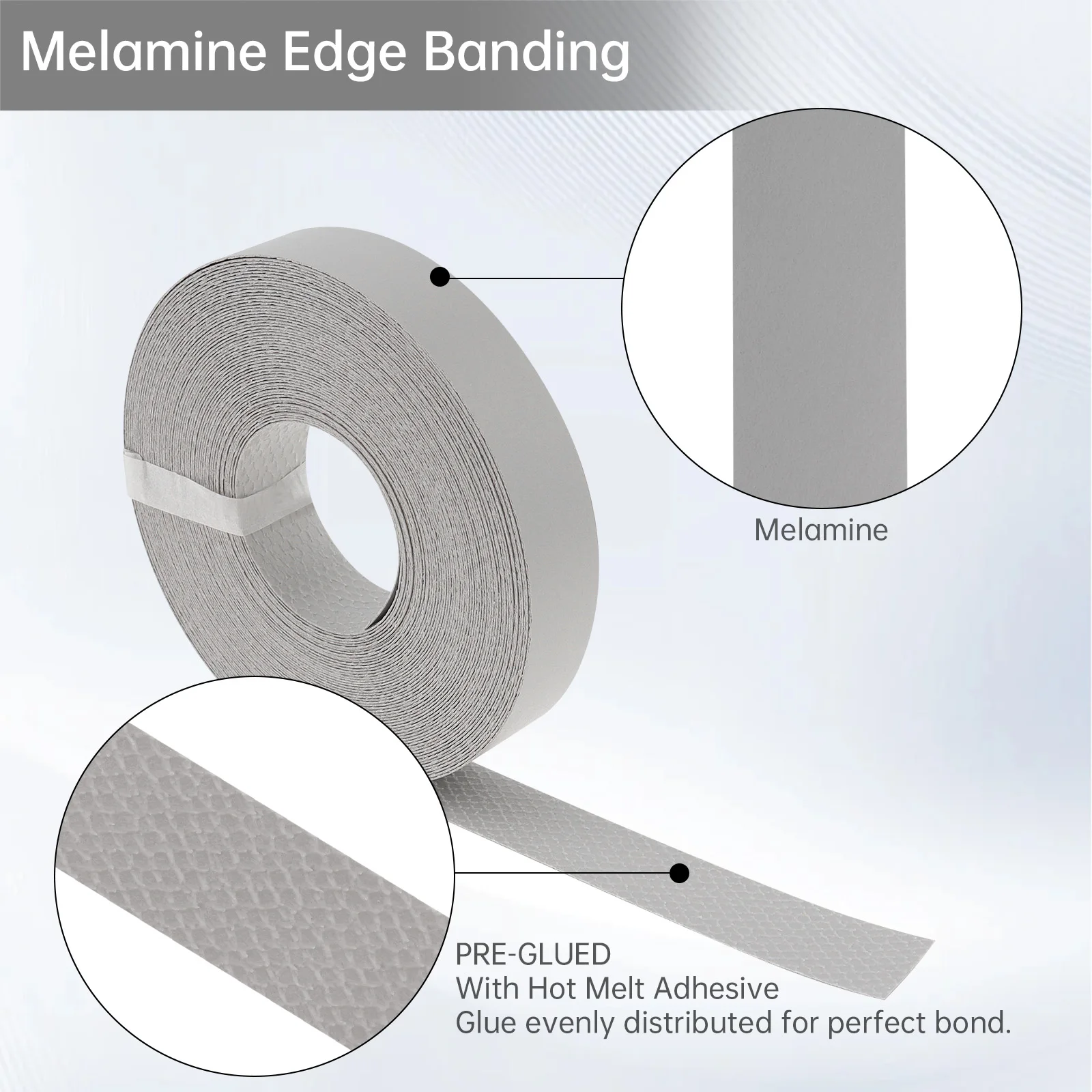 15M Gray Hot Melt Adhesive Melamine Edge Banding Pre-glued Veneer Edging for Plywood Table / Cabinet / Furniture image 4