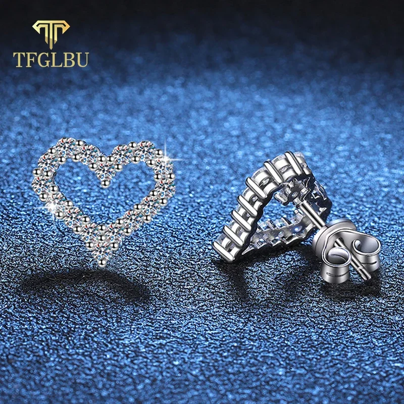 TFGLBU 0.5/1CTTW Moissanite Stud Earrings for Women Trendy Original Heart Stud 100% Solid 925 Silver Girlfriend Gift Top-quality