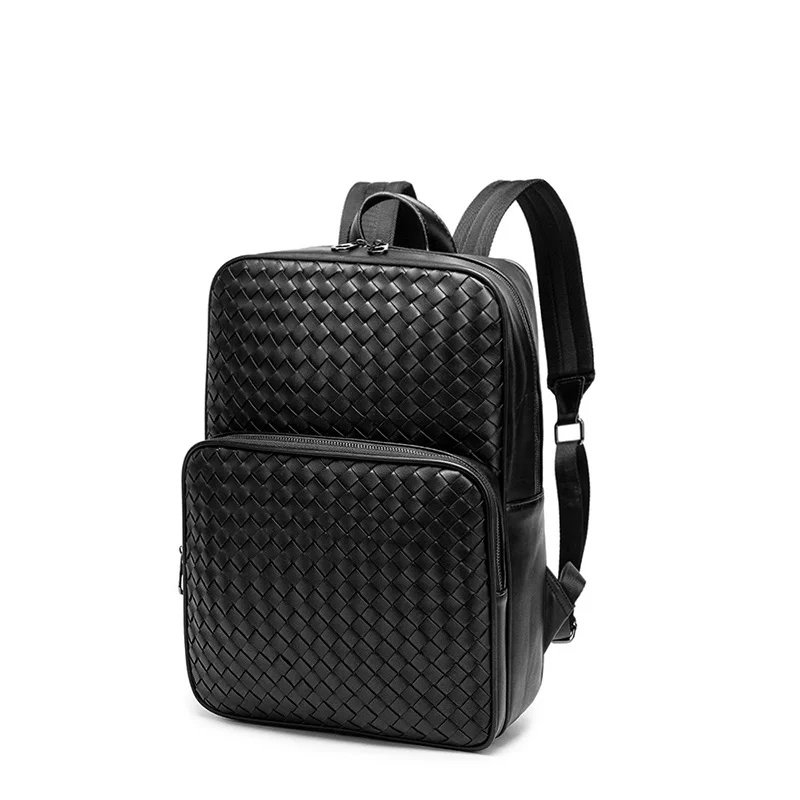 Imagem -06 - Bolsa de Ombro Tecida Multifunções para Homens Mochila de Negócios Casual Mochila de Couro de Grande Capacidade Alta Qualidade Nova Moda