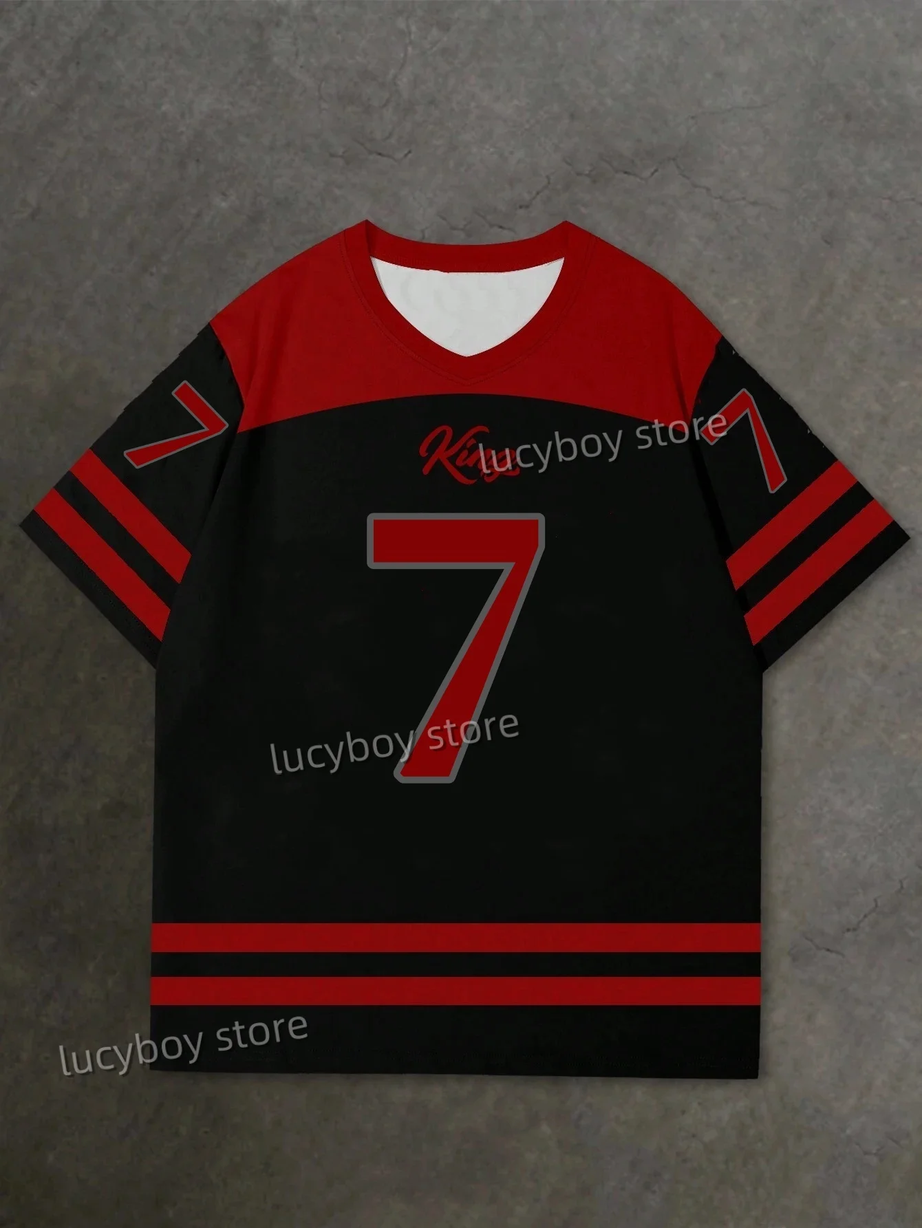 Mens 3D Numbers 7 Printed Short Sleeve T Shirt Man V Neck Sportwear Brooklyn Racing Football Tee Vintage Casual Tops Men Clothes