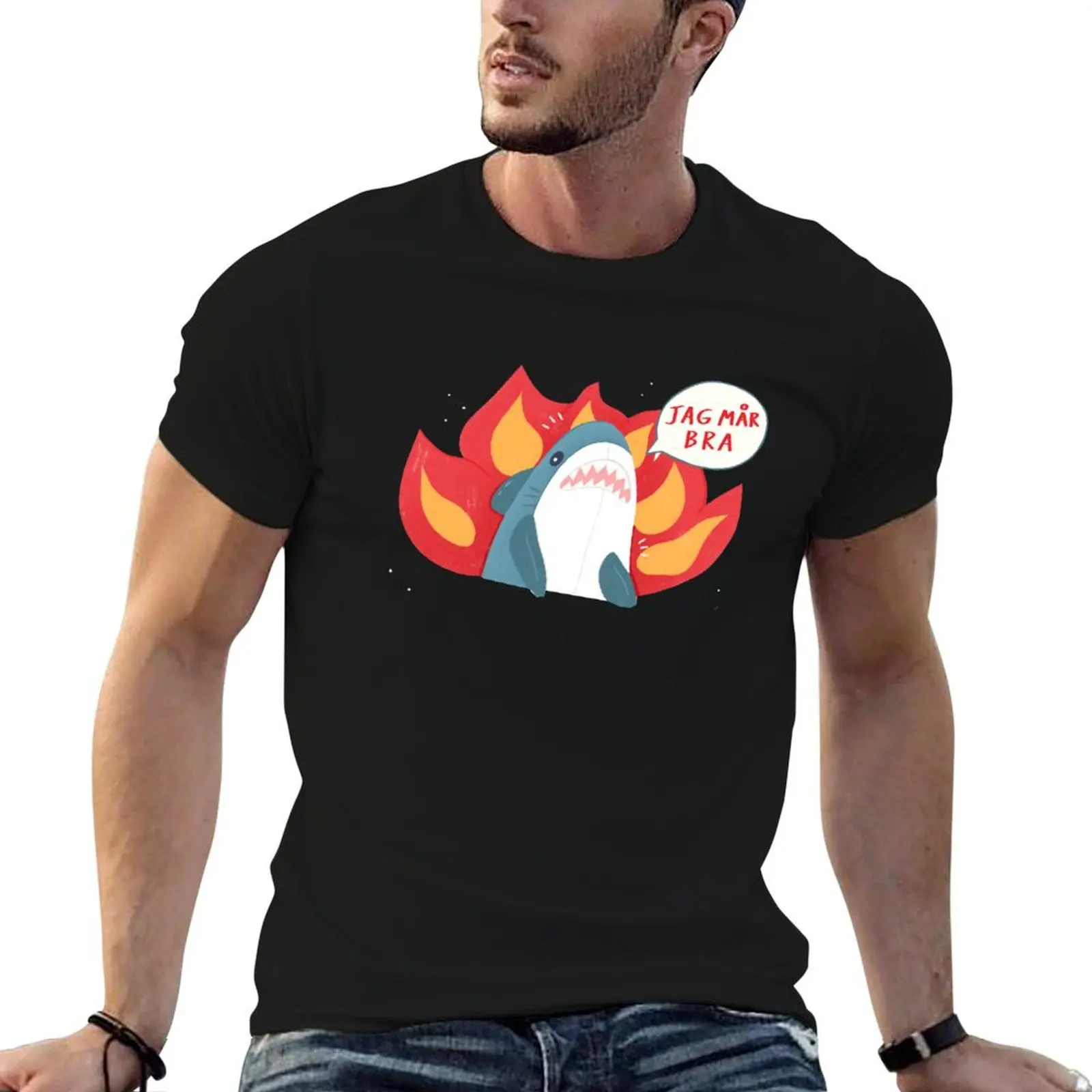 Jag m?r bra (I'm fine) T-Shirt Casual Loose Short Sleeve Tee for Men