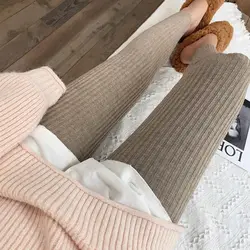 Thin/thickened 2023 New Knitted Underpants Women's Spring And Autumn Winter Vertical Stripe Slim Fit Pants