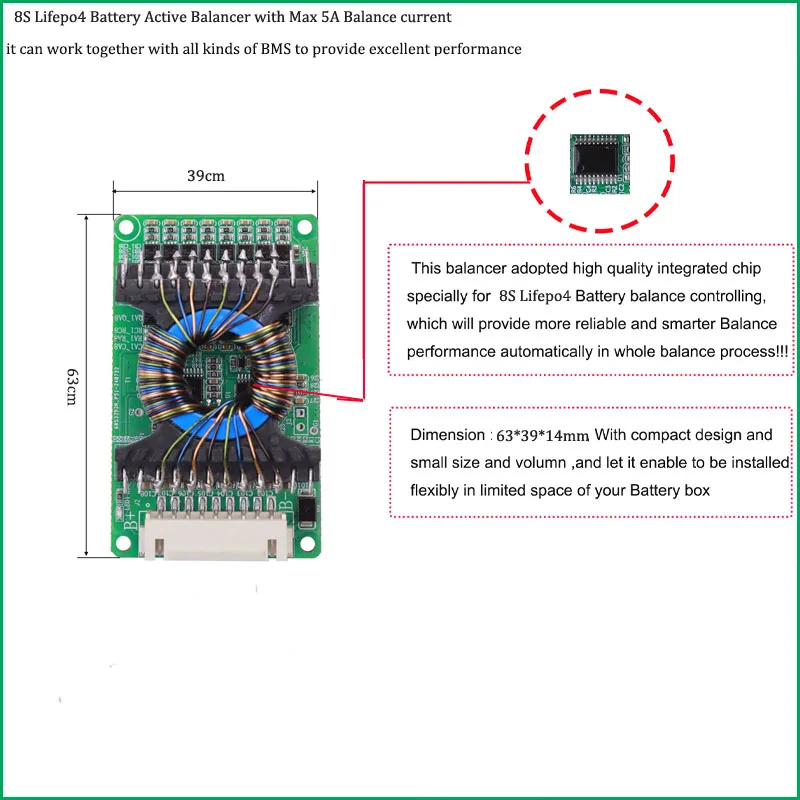 24V Battery Active Balancer and equalizer of 7S li ion Battery with 5A Balance Current