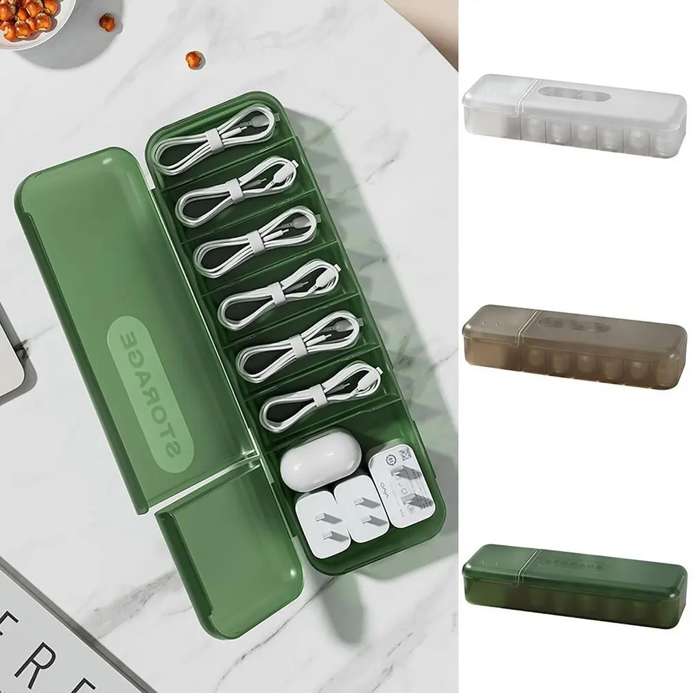 Desktop Cable Storage Box Organizer Charger Cord Storage Box With 7 Compartments Home Reusable Data Line Storage Case For Travel